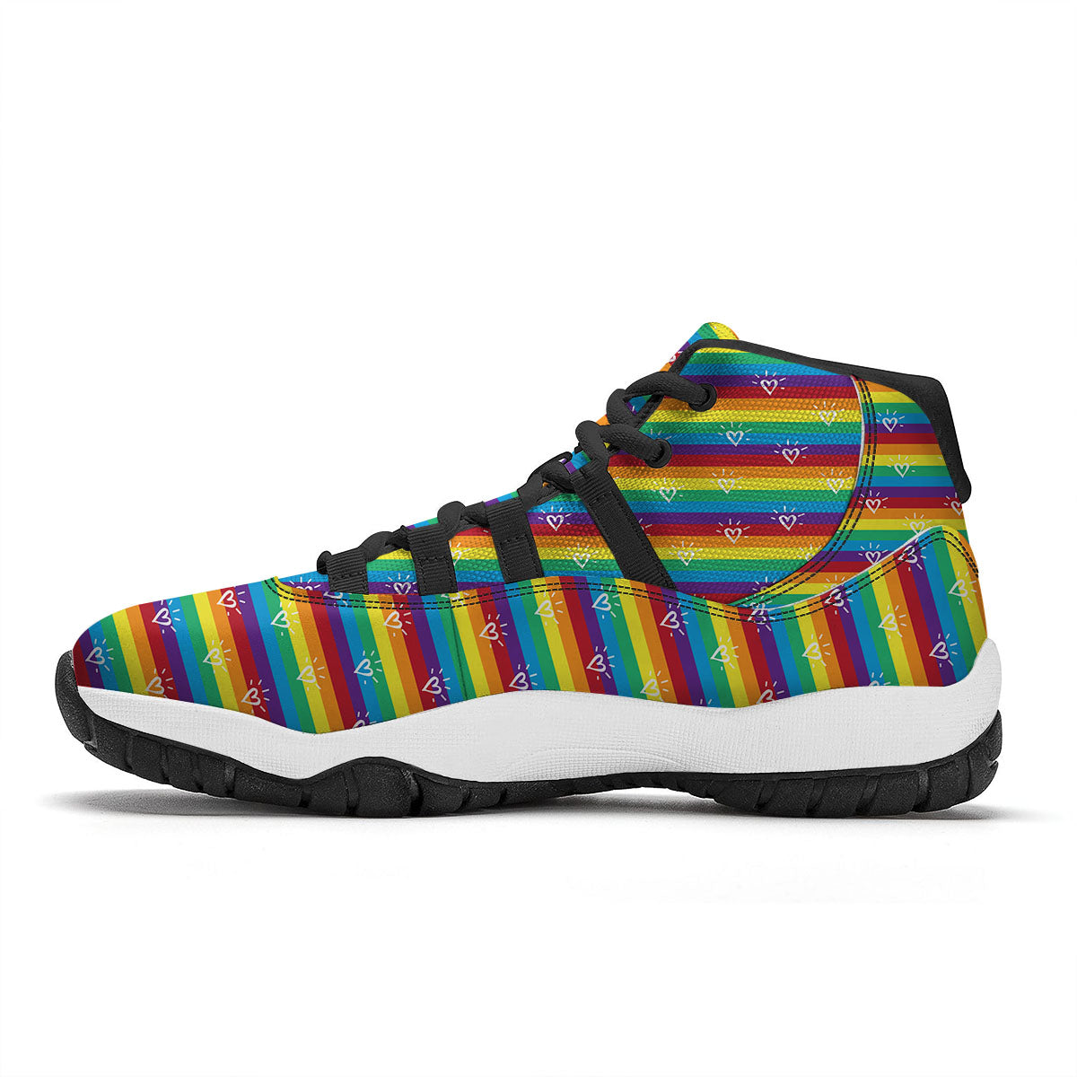 LGBT Stripes Abstract Rainbow Print Black Bball Shoes-grizzshop