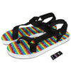 LGBT Stripes Abstract Rainbow Print Black Open Toe Sandals-grizzshop