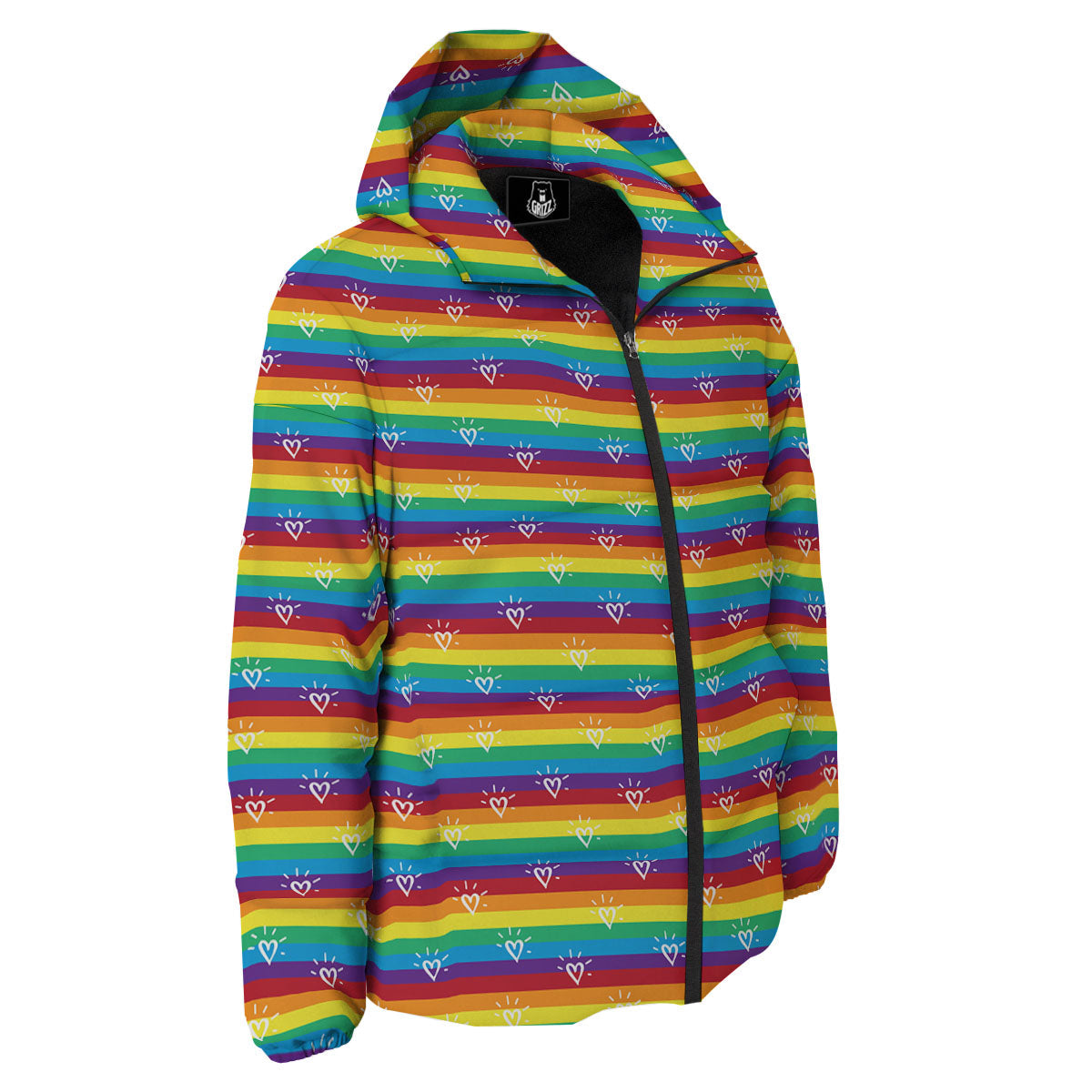 Grizzshopping Striped Neon Rainbow Print Down Jacket