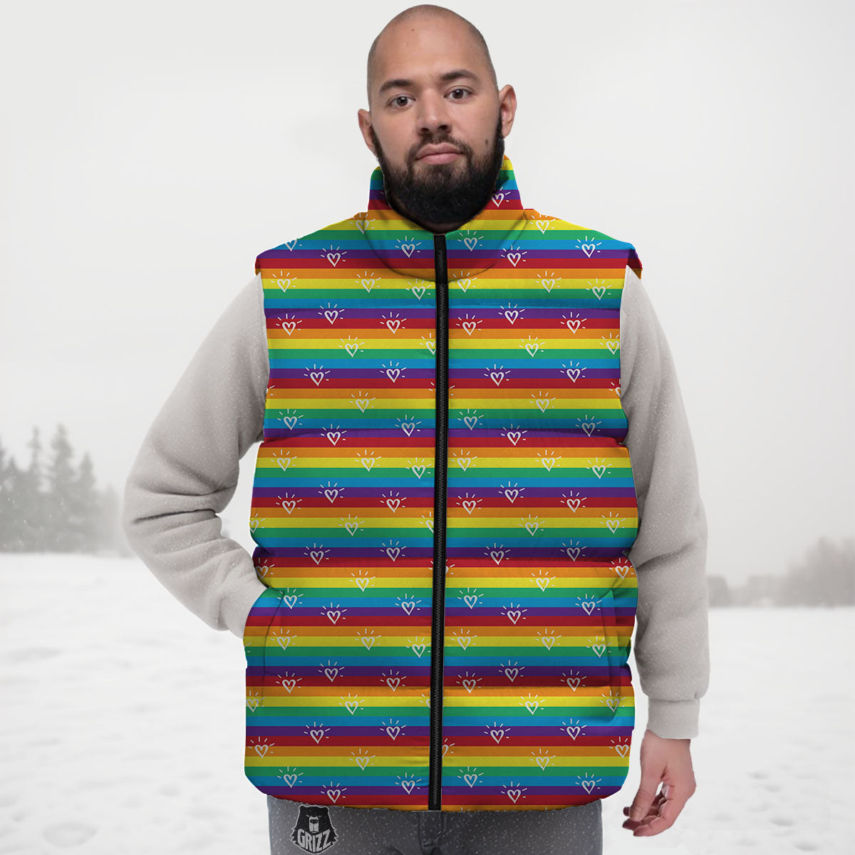 LGBT Stripes Abstract Rainbow Print Down Vest