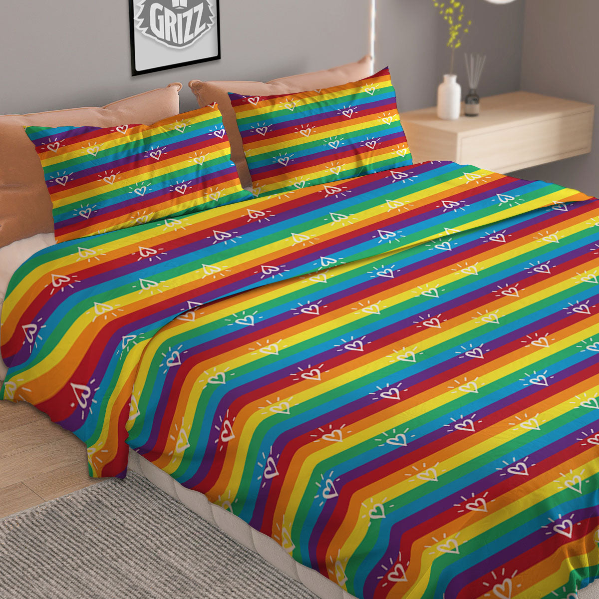 LGBT Stripes Abstract Rainbow Print Duvet Cover Bedding Set