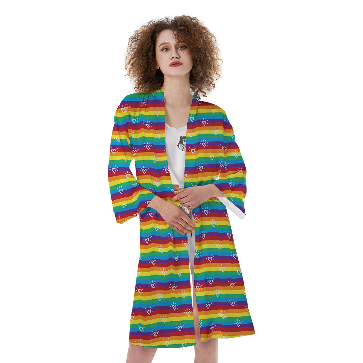 LGBT Stripes Abstract Rainbow Print Kimono-grizzshop