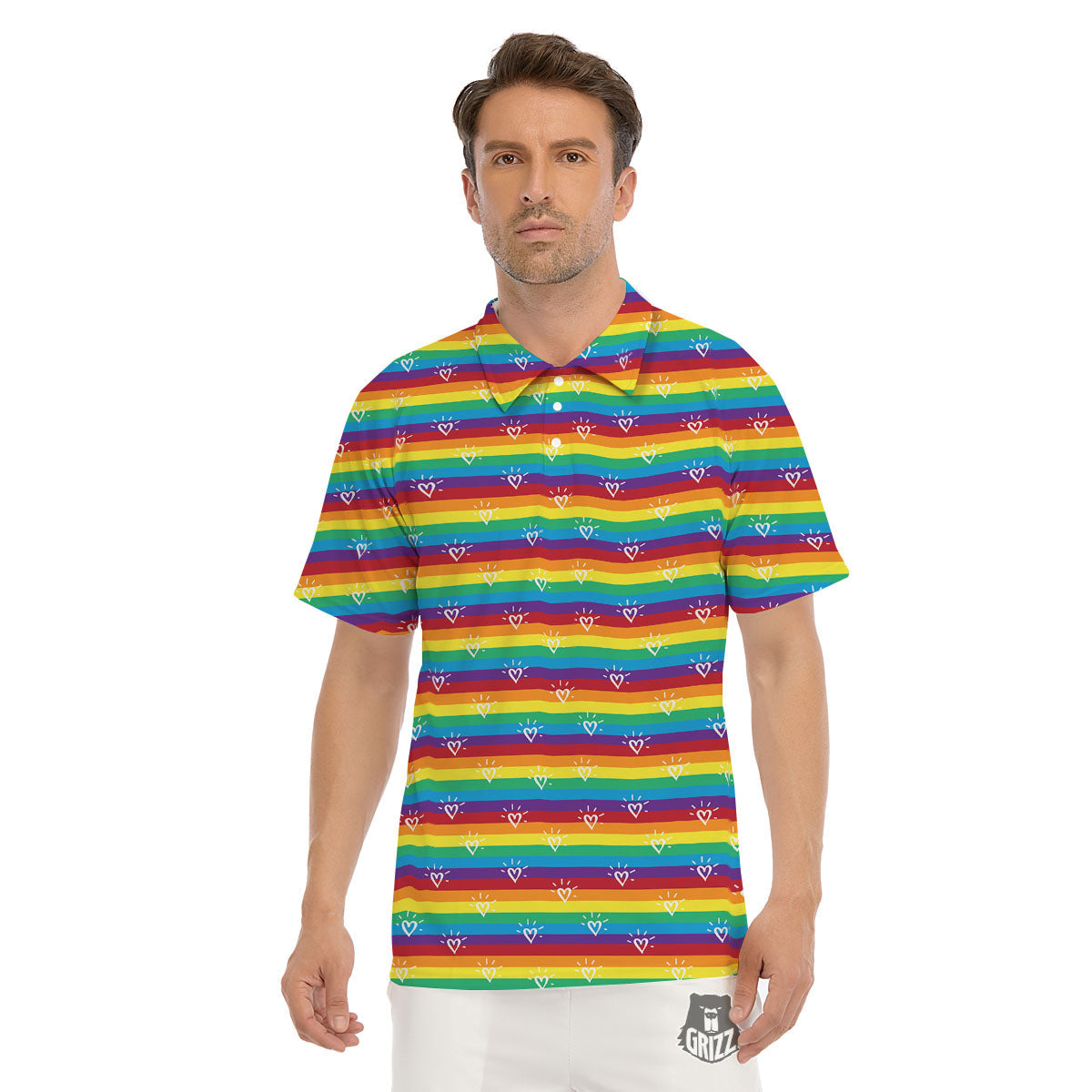 LGBT Stripes Abstract Rainbow Print Men's Golf Shirts-grizzshop