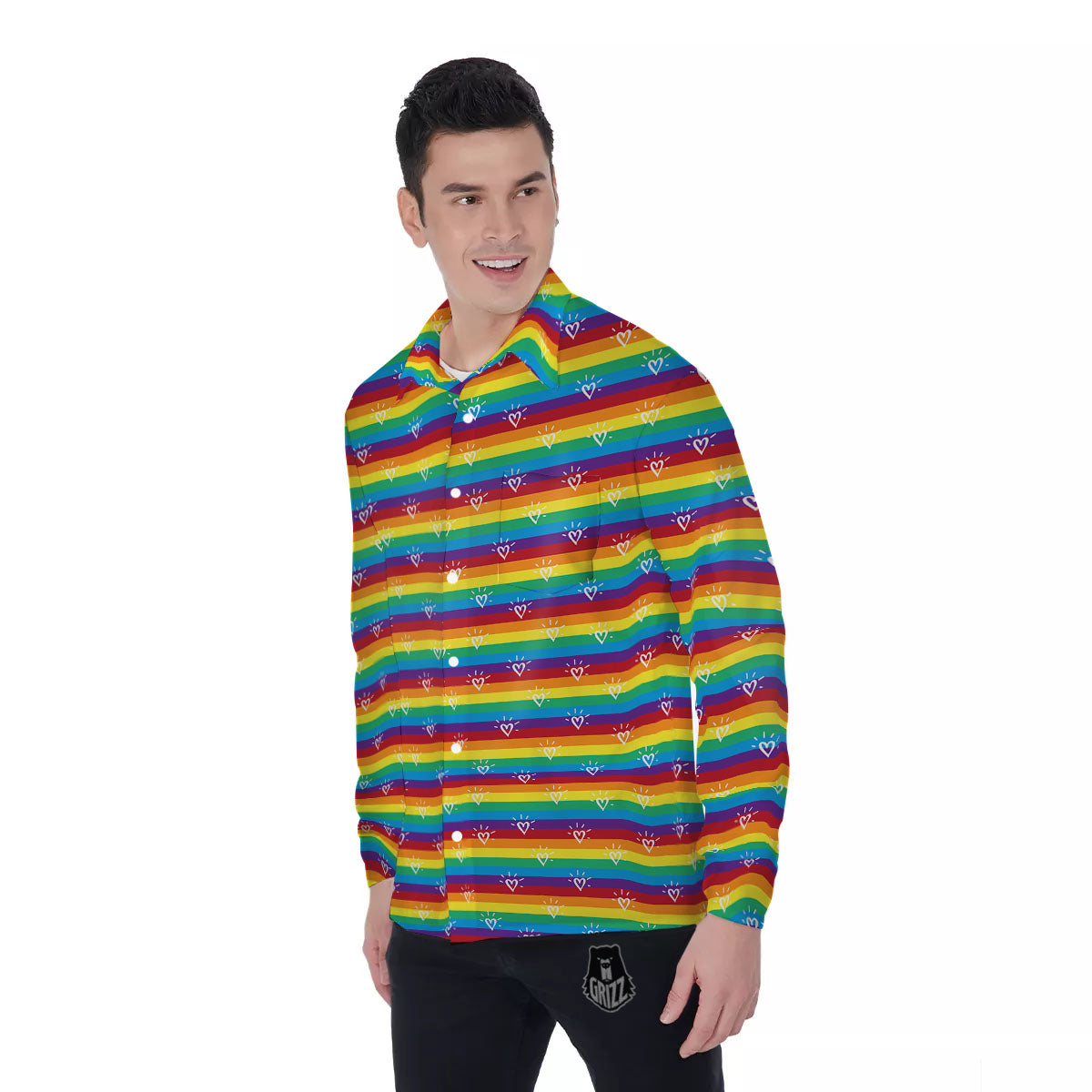 LGBT Stripes Abstract Rainbow Print Men's Long Sleeve Shirts-grizzshop