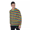 LGBT Stripes Abstract Rainbow Print Men's Long Sleeve Shirts-grizzshop