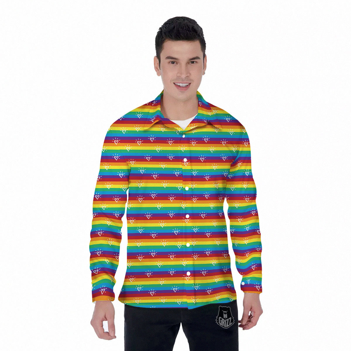 LGBT Stripes Abstract Rainbow Print Men's Long Sleeve Shirts-grizzshop