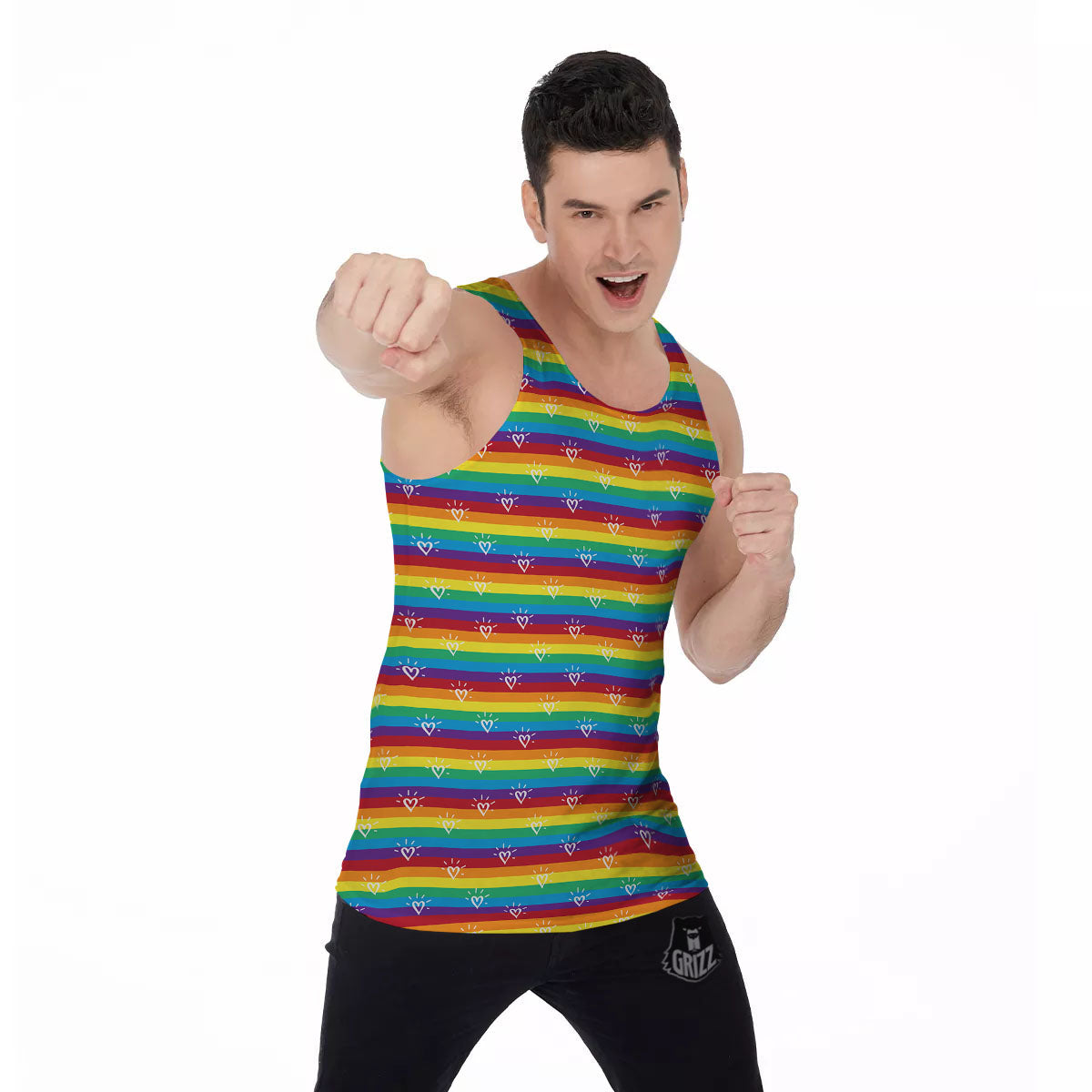 LGBT Stripes Abstract Rainbow Print Men's Tank Top-grizzshop