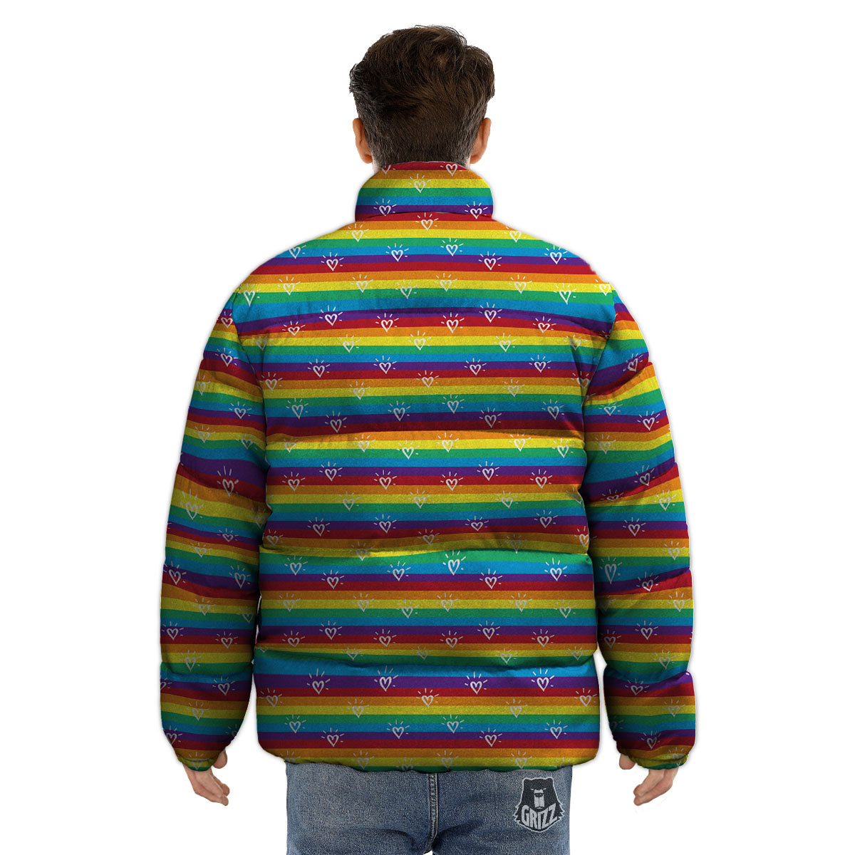 LGBT Stripes Abstract Rainbow Print Puffer Jacket-grizzshop