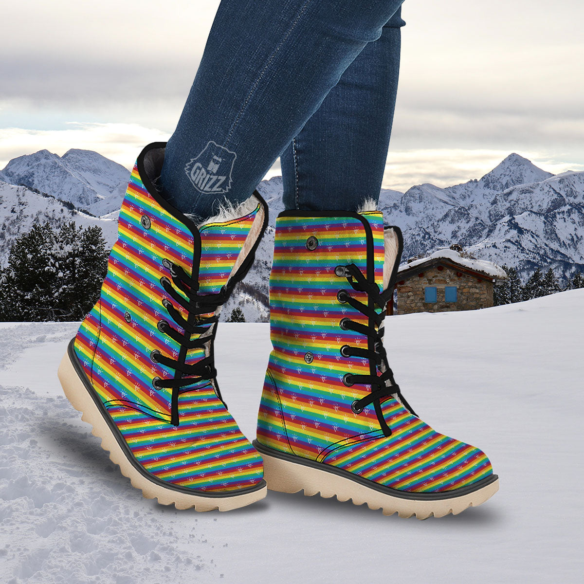 LGBT Stripes Abstract Rainbow Print Snow Boots-grizzshop