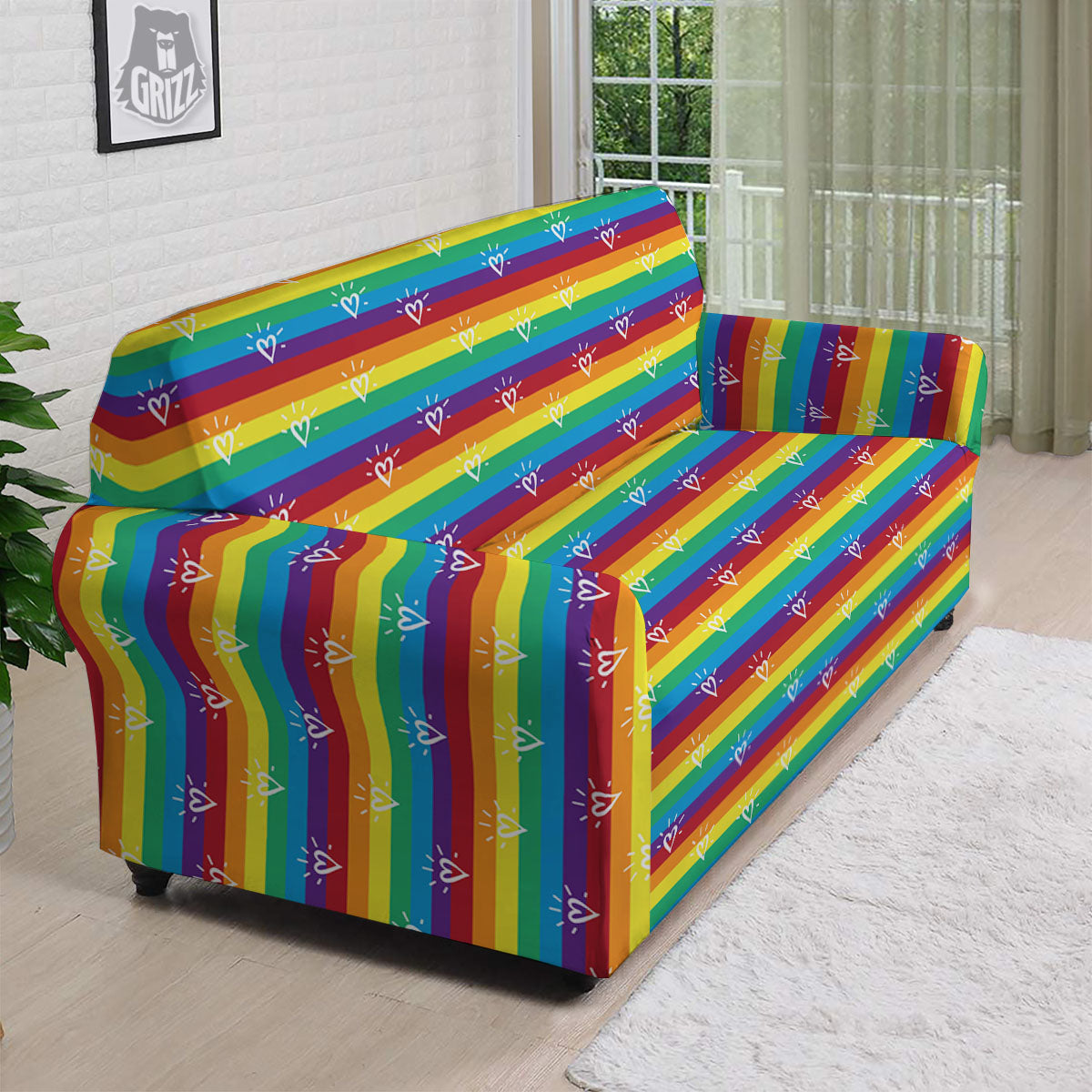 LGBT Stripes Abstract Rainbow Print Sofa Cover-grizzshop