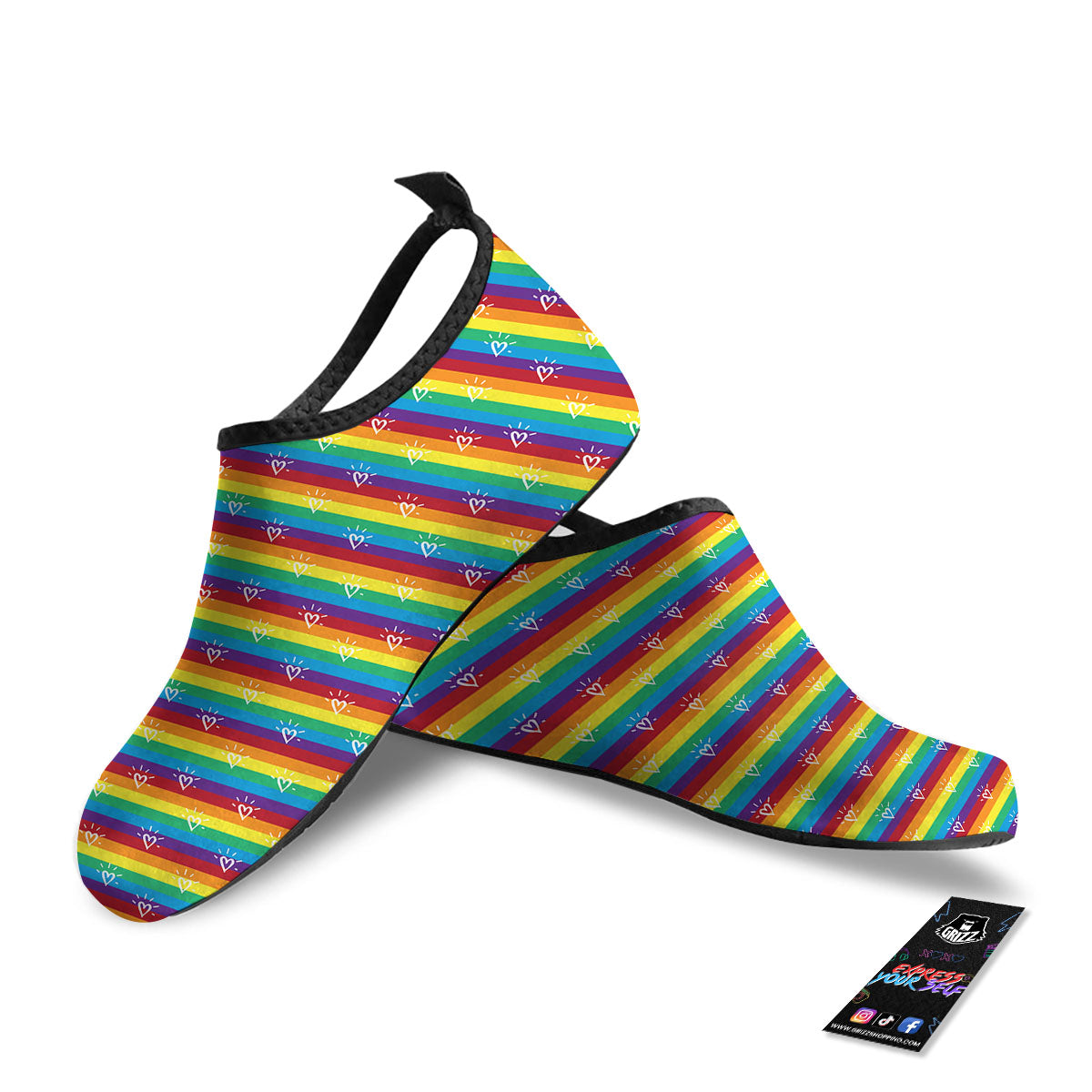 LGBT Stripes Abstract Rainbow Print Water Shoes-grizzshop