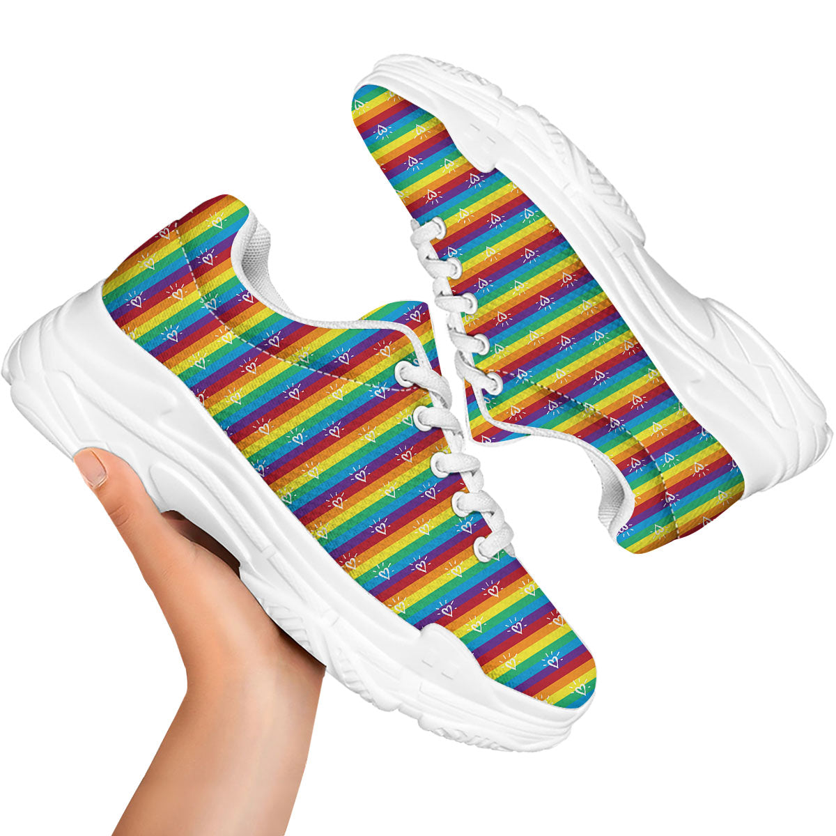 LGBT Stripes Abstract Rainbow Print White Chunky Shoes-grizzshop