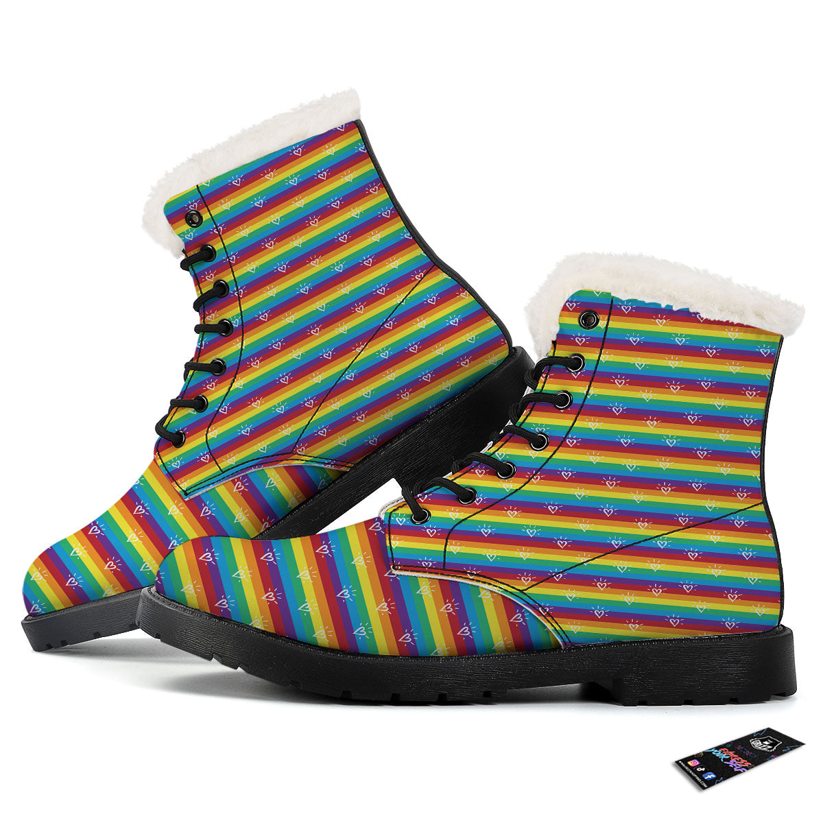 LGBT Stripes Abstract Rainbow Print Winter Boots-grizzshop