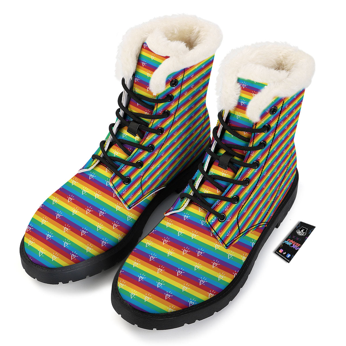 LGBT Stripes Abstract Rainbow Print Winter Boots-grizzshop