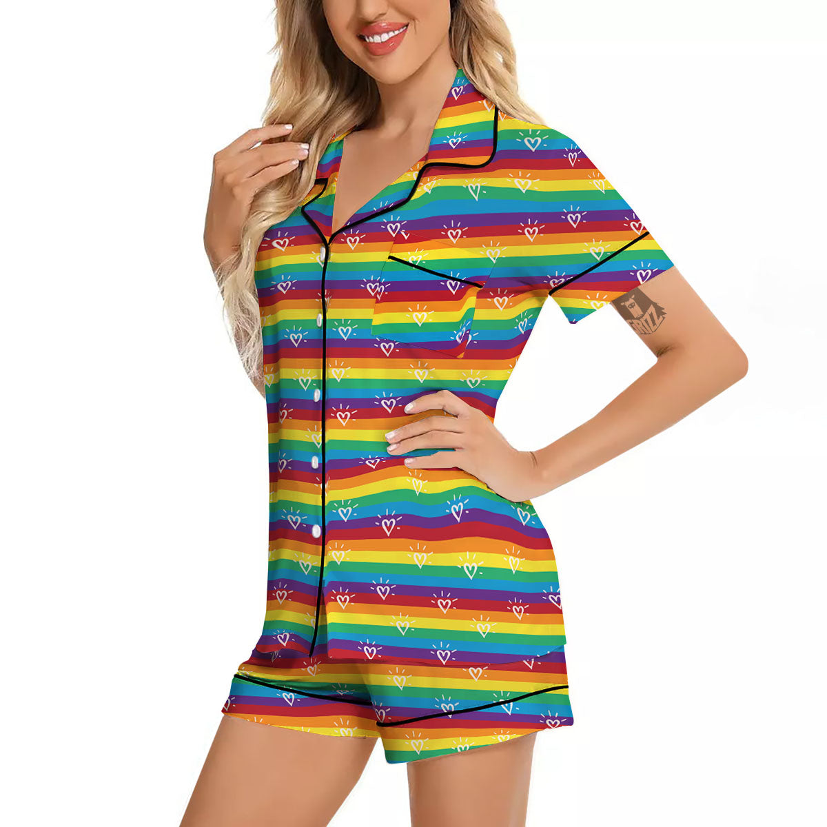 LGBT Stripes Abstract Rainbow Print Women Silk Pajamas-grizzshop