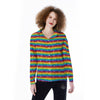 LGBT Stripes Abstract Rainbow Print Women's Long Sleeve Shirts-grizzshop