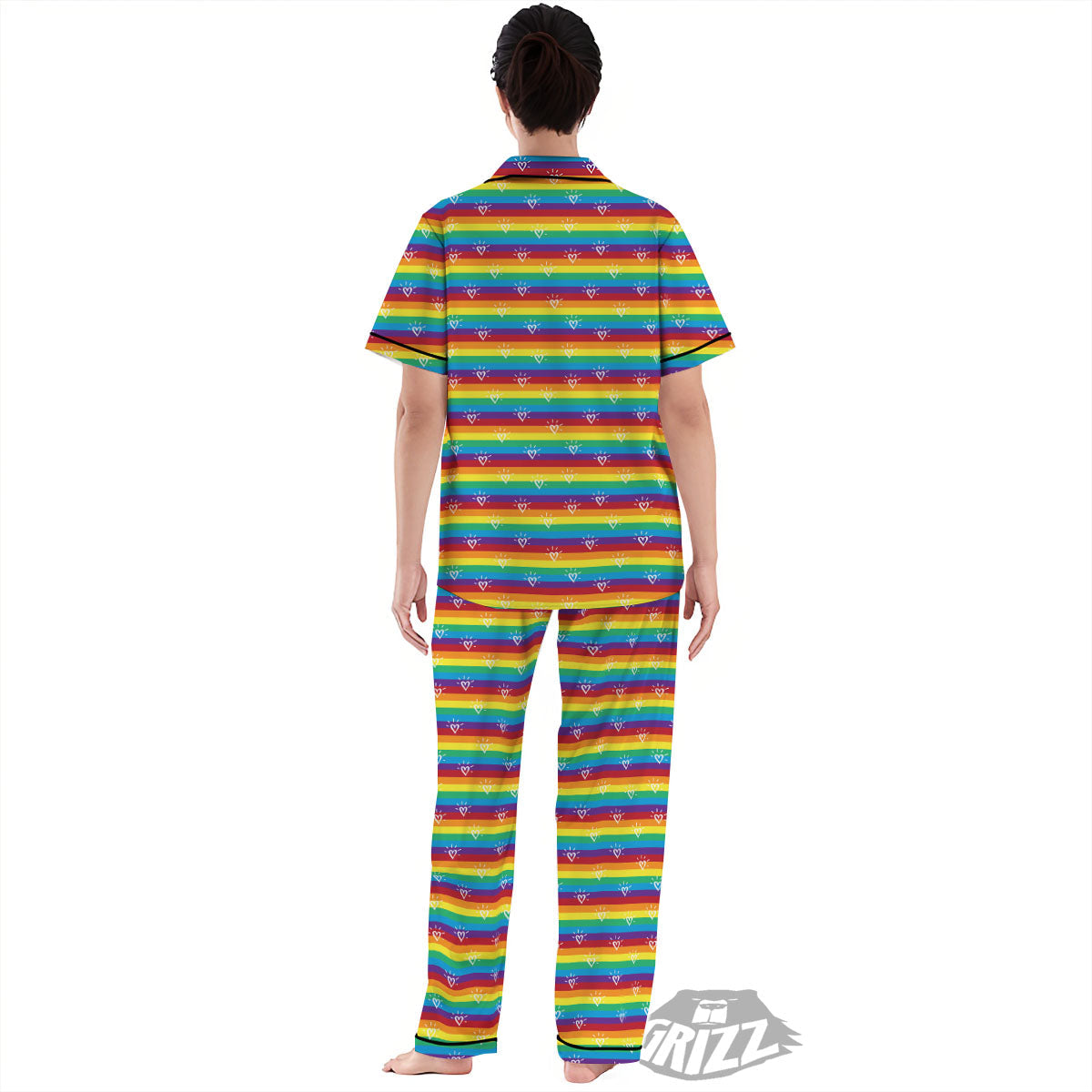 LGBT Stripes Abstract Rainbow Print Women's Pajamas Set-grizzshop