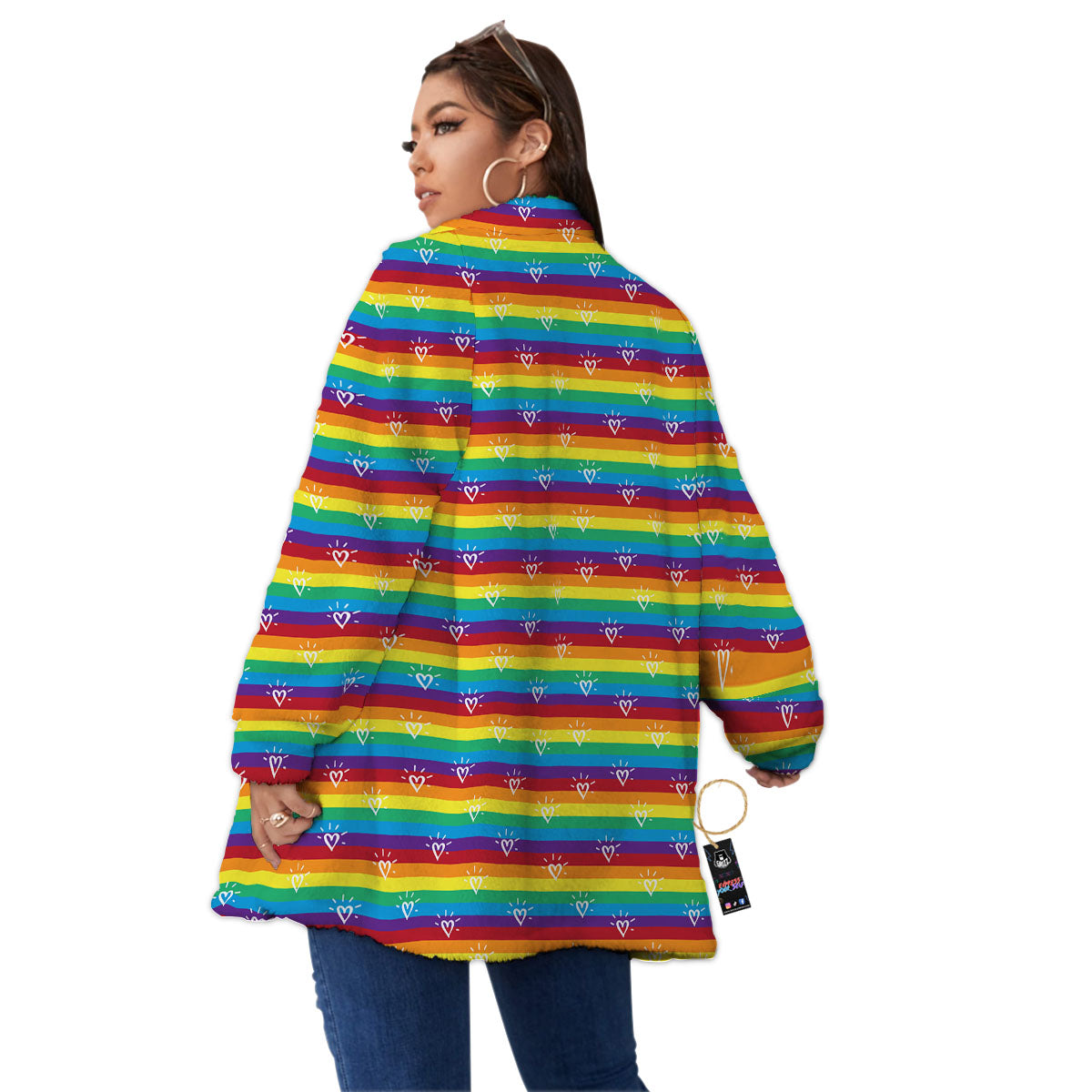 LGBT Stripes Abstract Rainbow Print Women's Sherpa Jacket-grizzshop