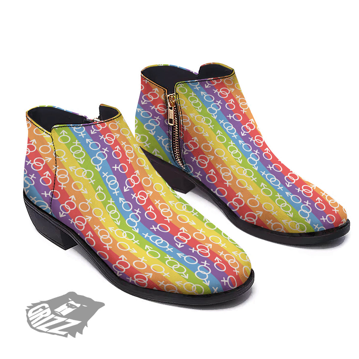 LGBT Symbols Rainbow Print Pattern Ankle Boots-grizzshop