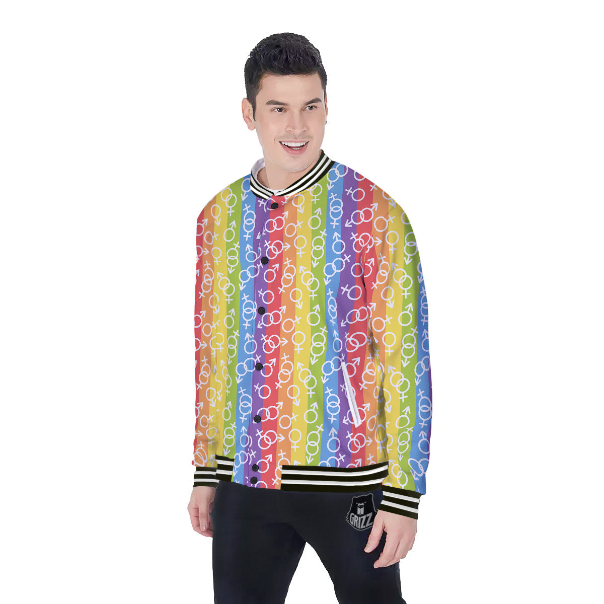 LGBT Symbols Rainbow Print Pattern Baseball Jacket-grizzshop