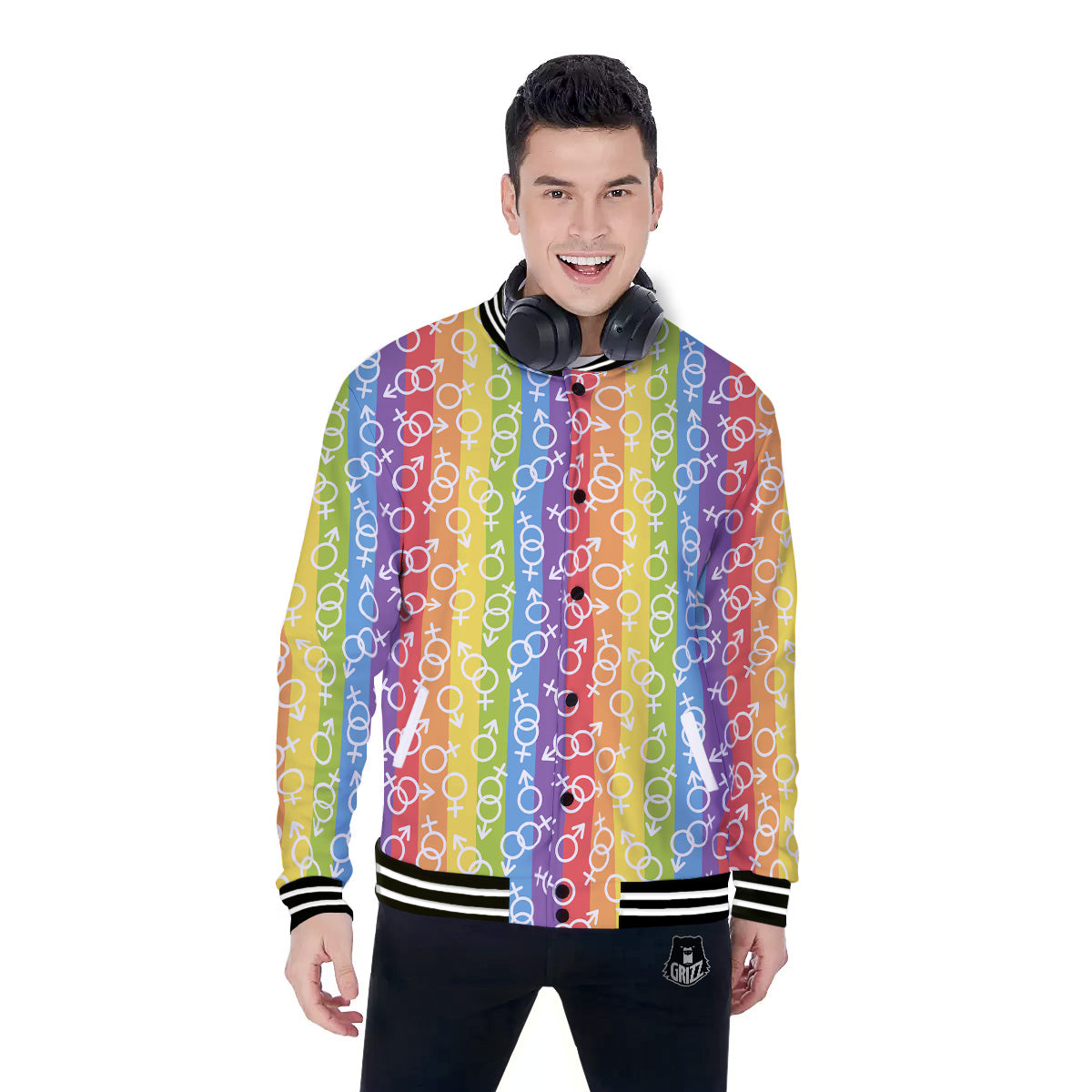 LGBT Symbols Rainbow Print Pattern Baseball Jacket-grizzshop