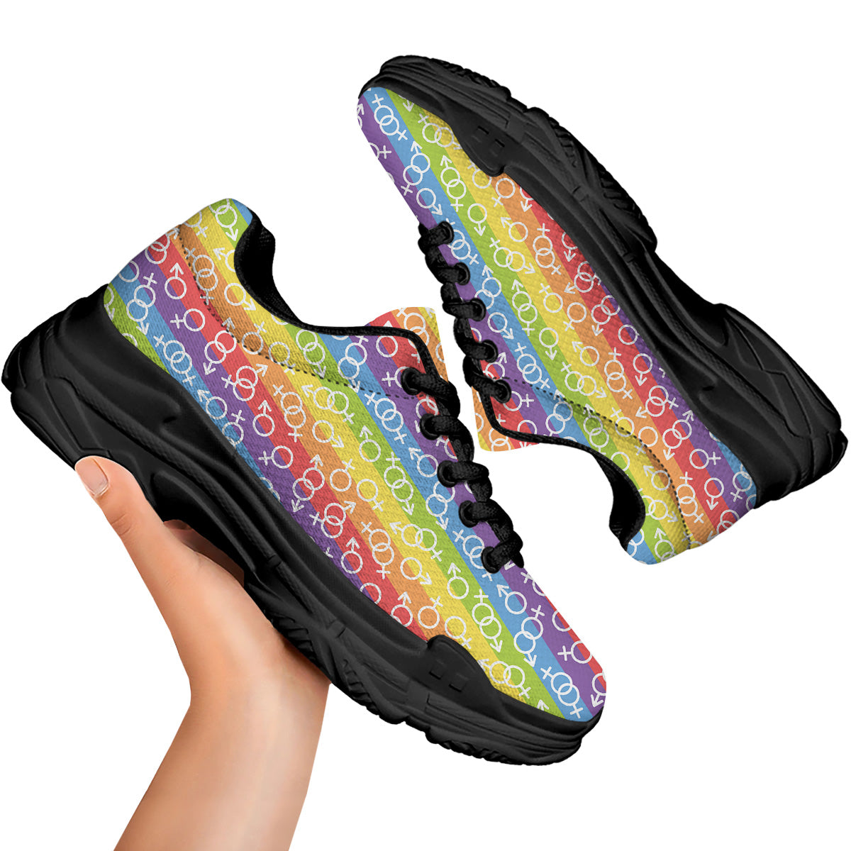 LGBT Symbols Rainbow Print Pattern Black Chunky Shoes-grizzshop