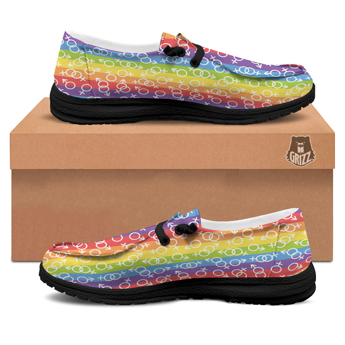 LGBT Symbols Rainbow Print Pattern Black Loafers-grizzshop