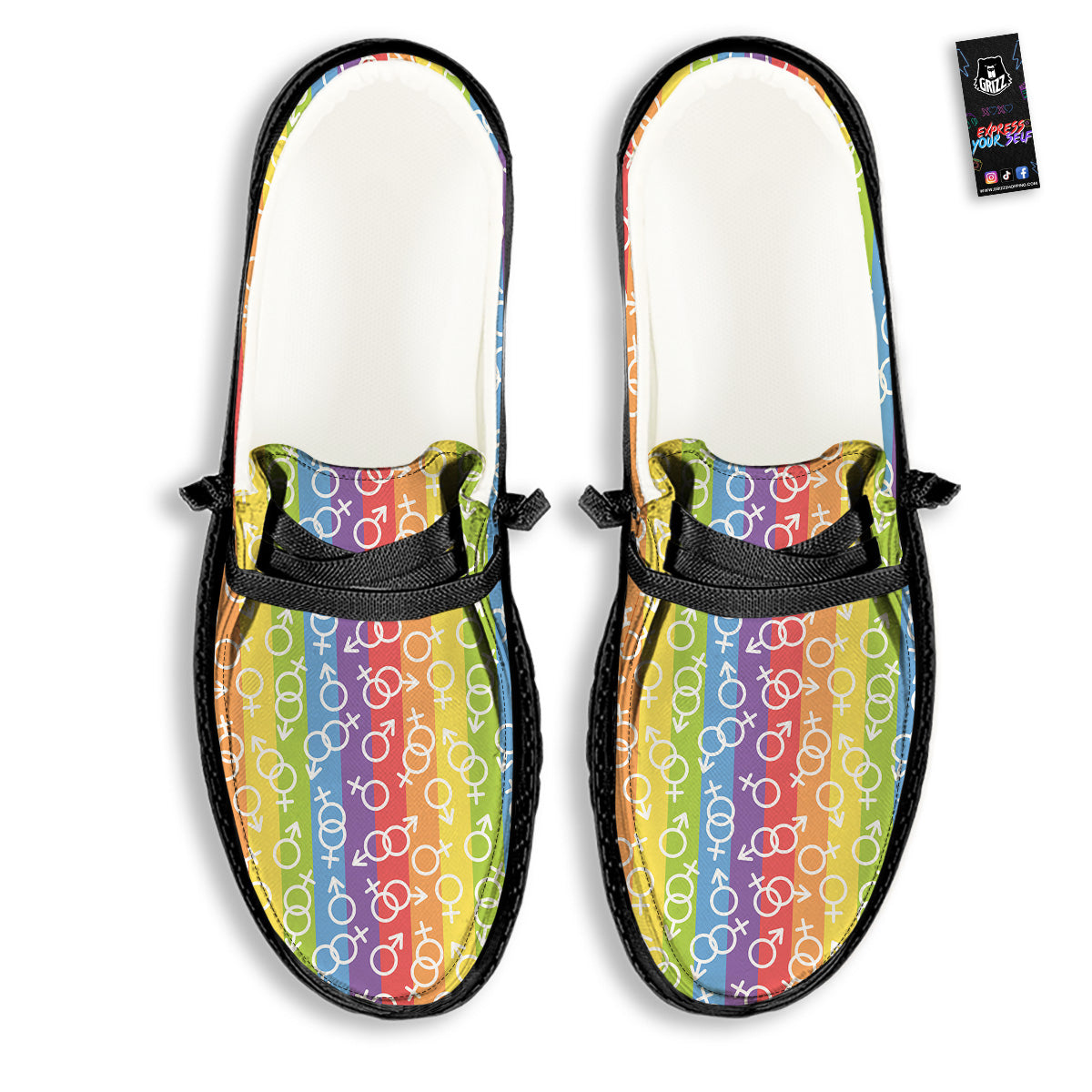 LGBT Symbols Rainbow Print Pattern Black Loafers-grizzshop