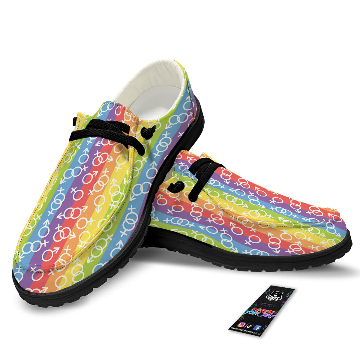 LGBT Symbols Rainbow Print Pattern Black Loafers-grizzshop