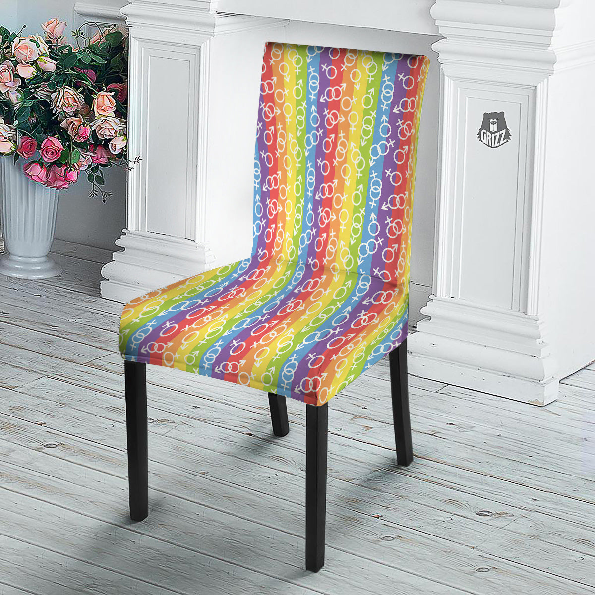 LGBT Symbols Rainbow Print Pattern Dining Chair Slipcover-grizzshop