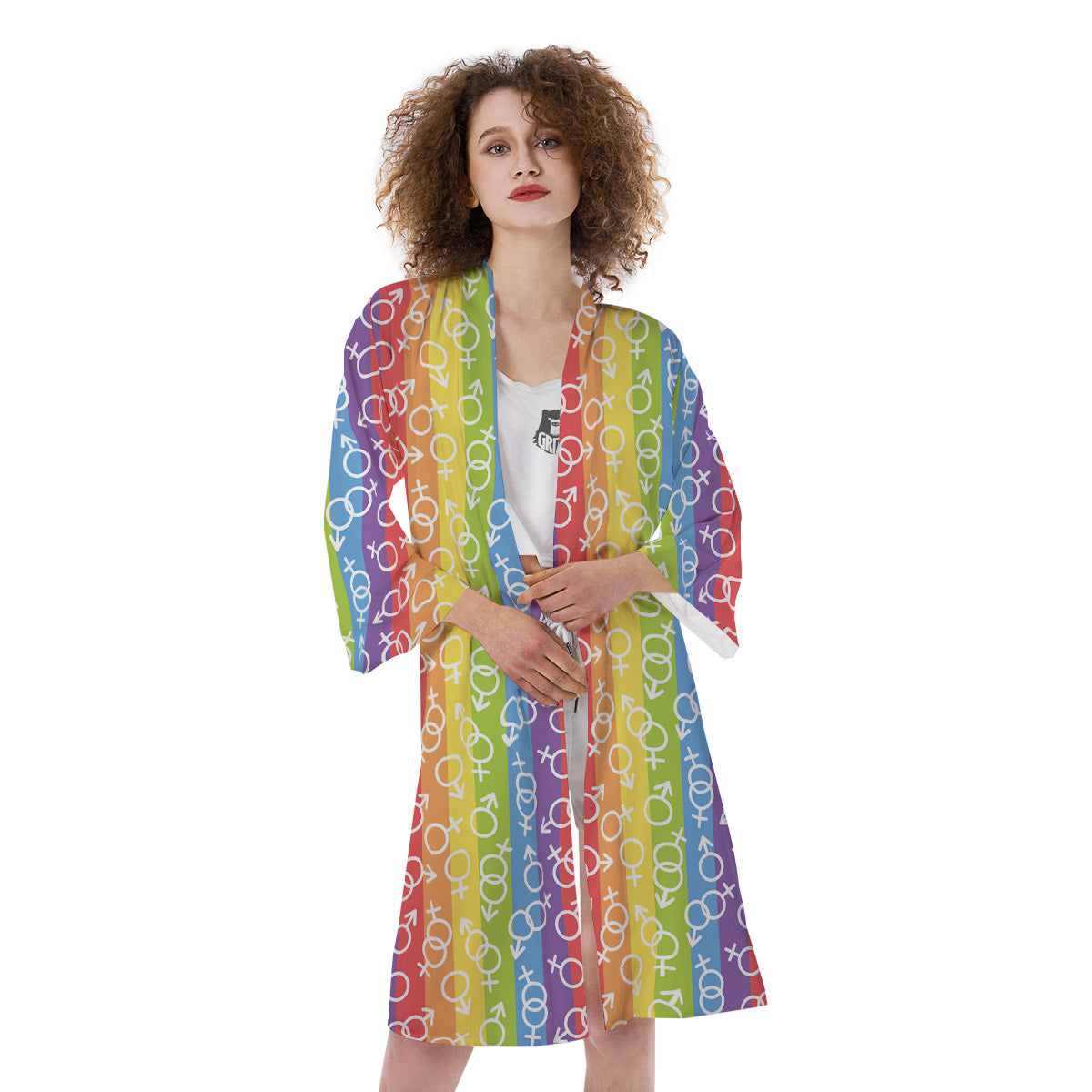 LGBT Symbols Rainbow Print Pattern Kimono-grizzshop