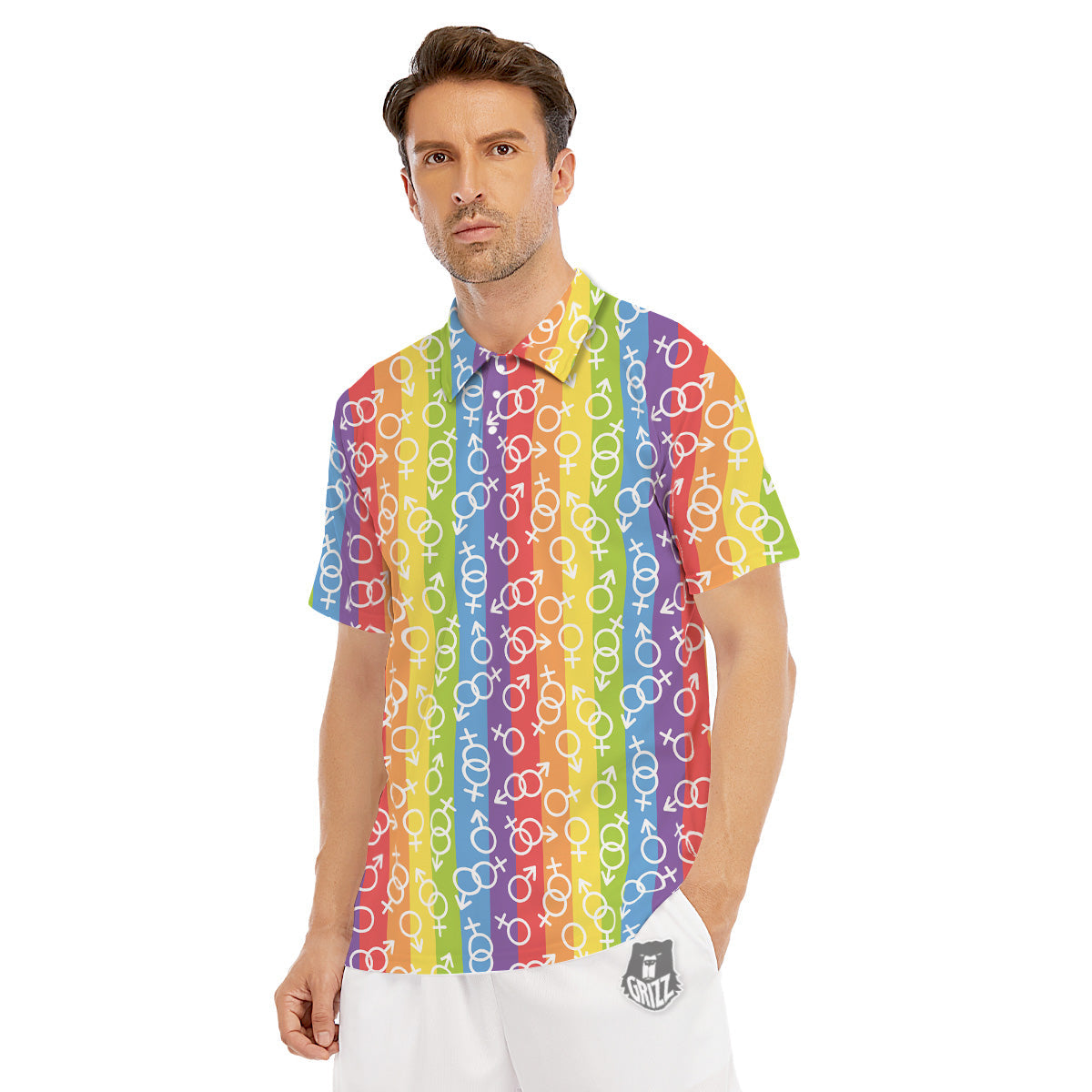 LGBT Symbols Rainbow Print Pattern Men's Golf Shirts-grizzshop