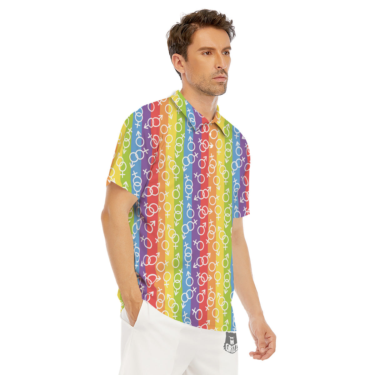 LGBT Symbols Rainbow Print Pattern Men's Golf Shirts-grizzshop