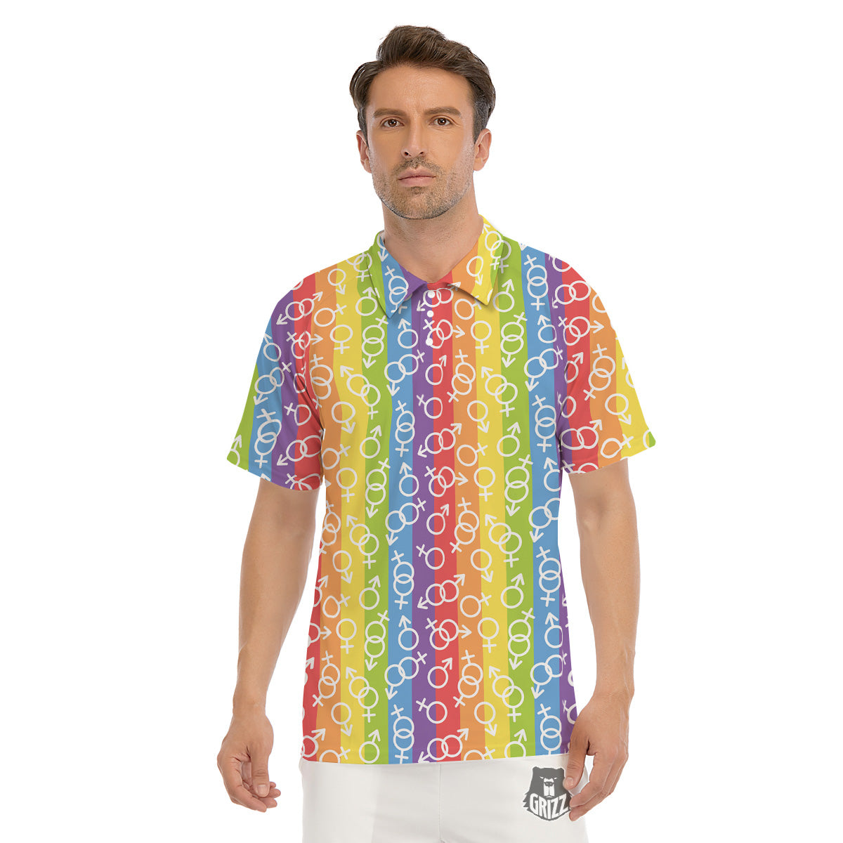 LGBT Symbols Rainbow Print Pattern Men's Golf Shirts-grizzshop