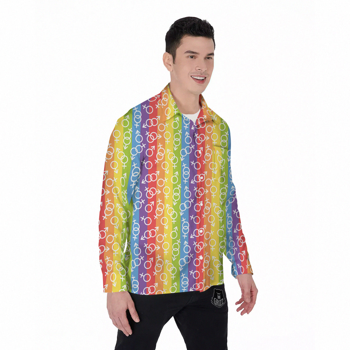 LGBT Symbols Rainbow Print Pattern Men's Long Sleeve Shirts-grizzshop