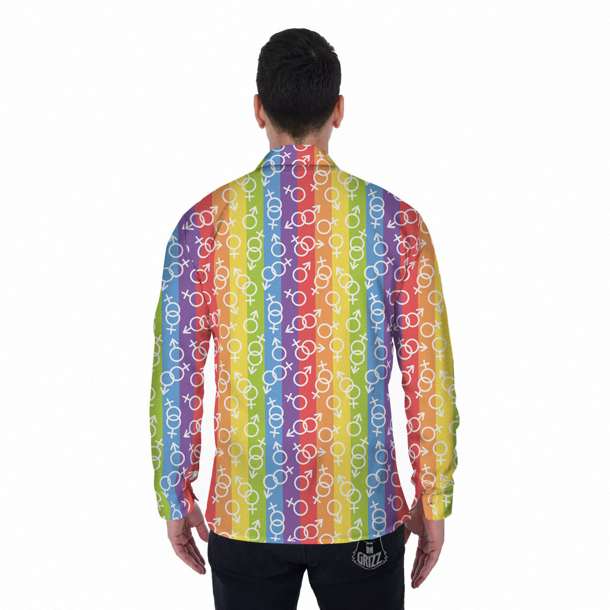 LGBT Symbols Rainbow Print Pattern Men's Long Sleeve Shirts-grizzshop