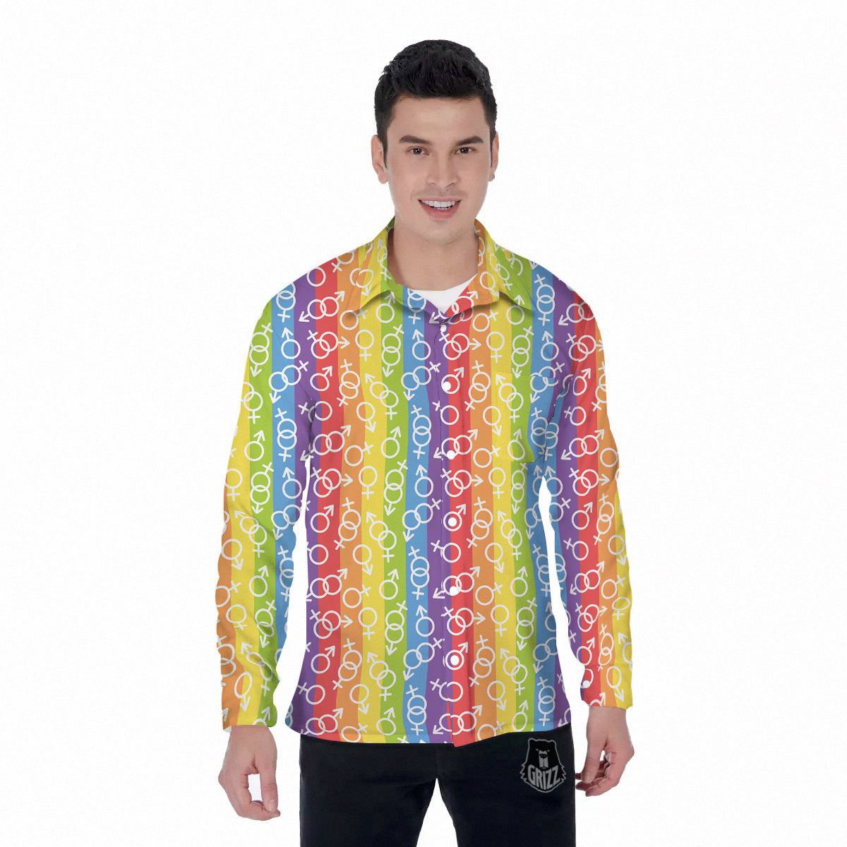 LGBT Symbols Rainbow Print Pattern Men's Long Sleeve Shirts-grizzshop