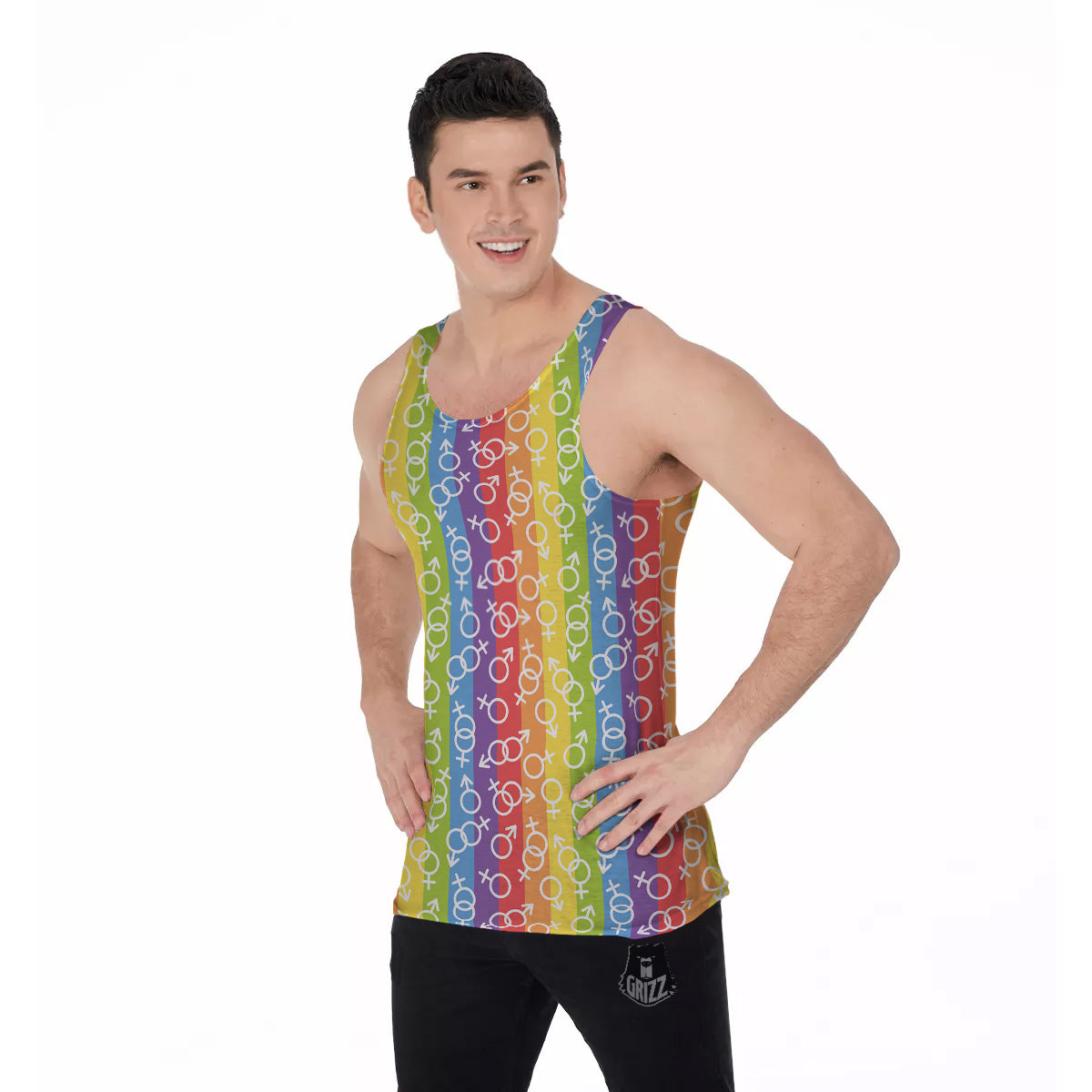 LGBT Symbols Rainbow Print Pattern Men's Tank Top-grizzshop