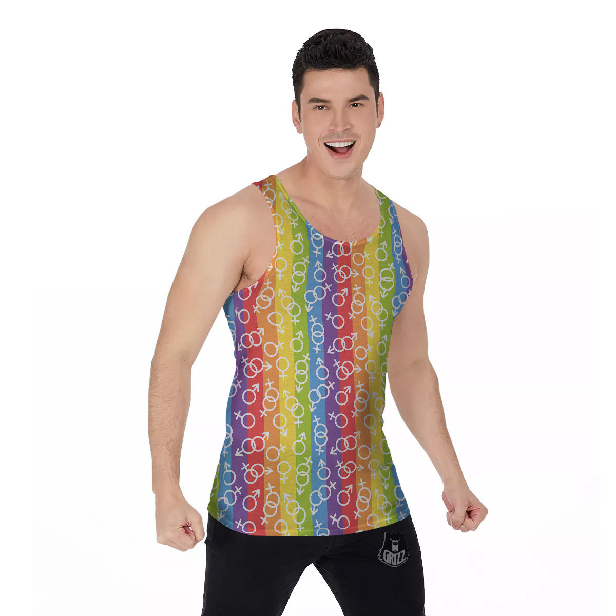 LGBT Symbols Rainbow Print Pattern Men's Tank Top-grizzshop