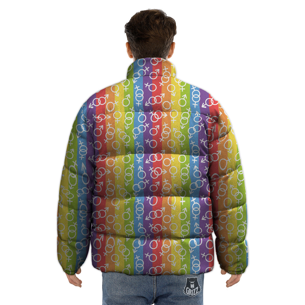 LGBT Symbols Rainbow Print Pattern Puffer Jacket-grizzshop