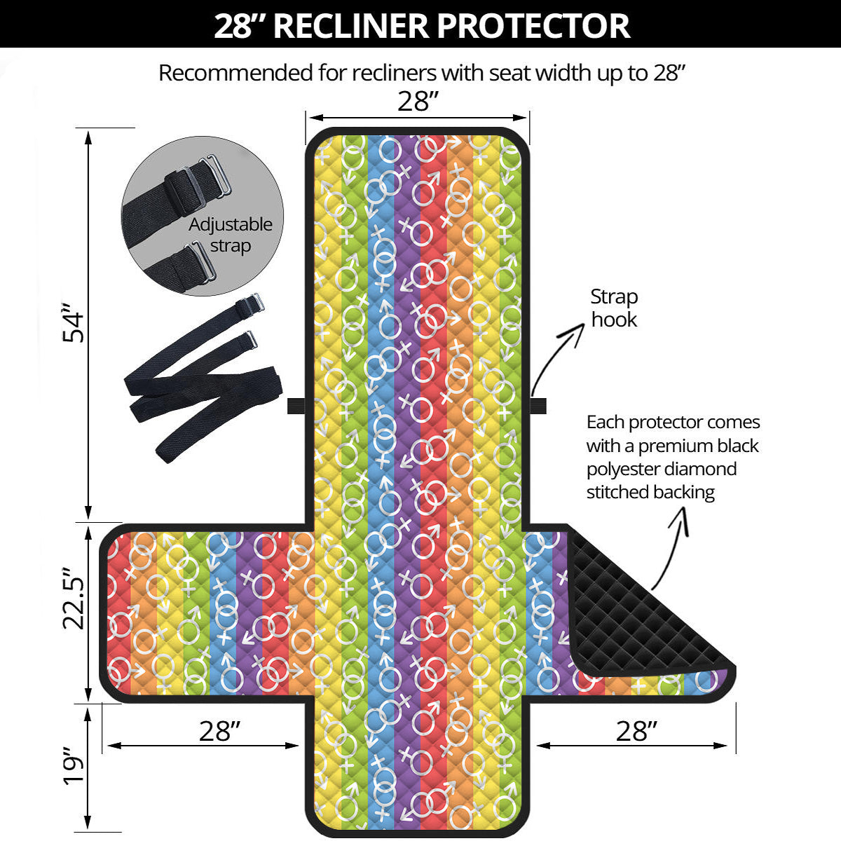 LGBT Symbols Rainbow Print Pattern Recliner Protector-grizzshop