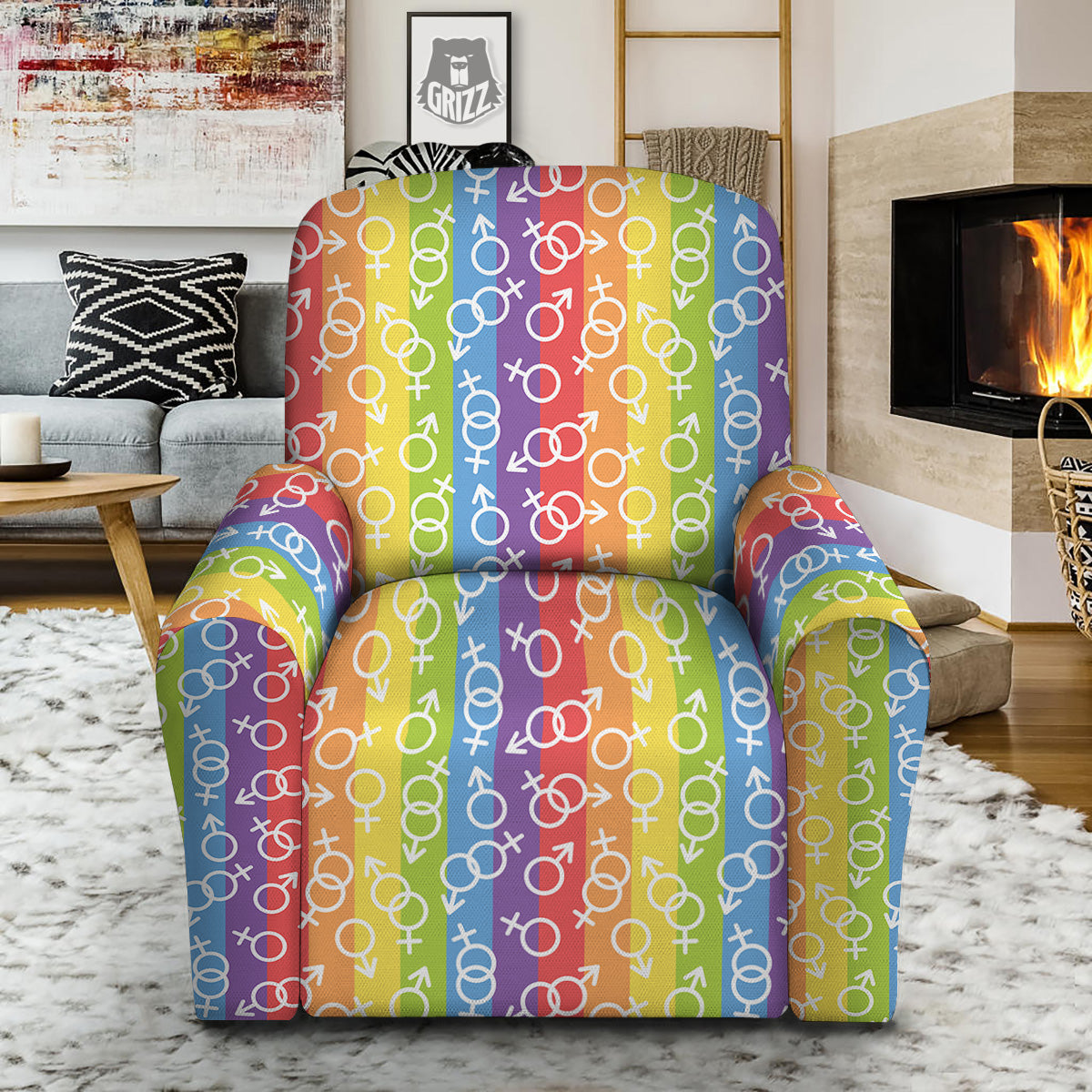 LGBT Symbols Rainbow Print Pattern Recliner Slipcover-grizzshop