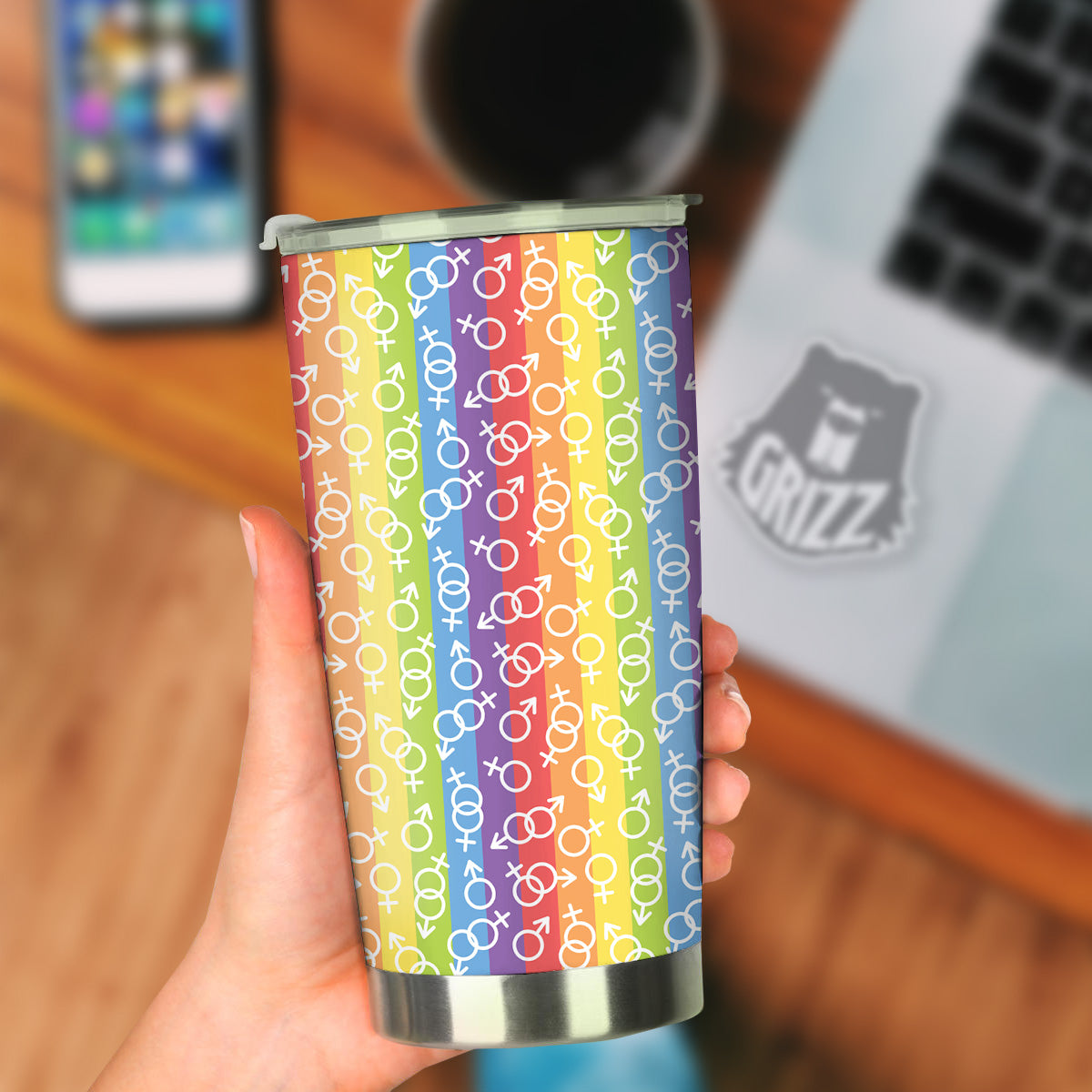 LGBT Symbols Rainbow Print Pattern Tumbler-grizzshop