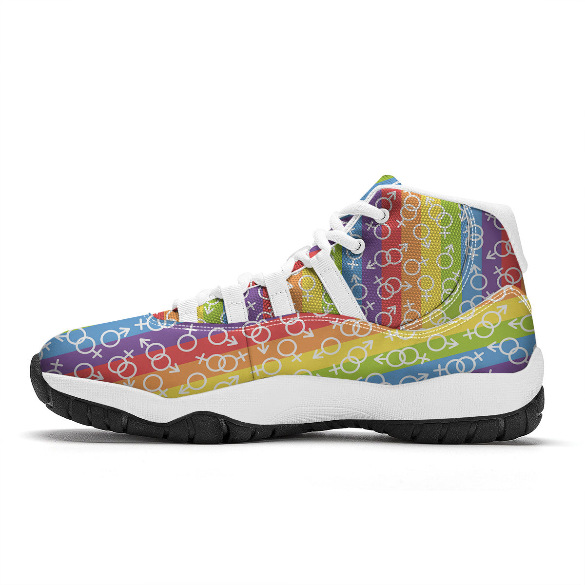 LGBT Symbols Rainbow Print Pattern White Bball Shoes-grizzshop