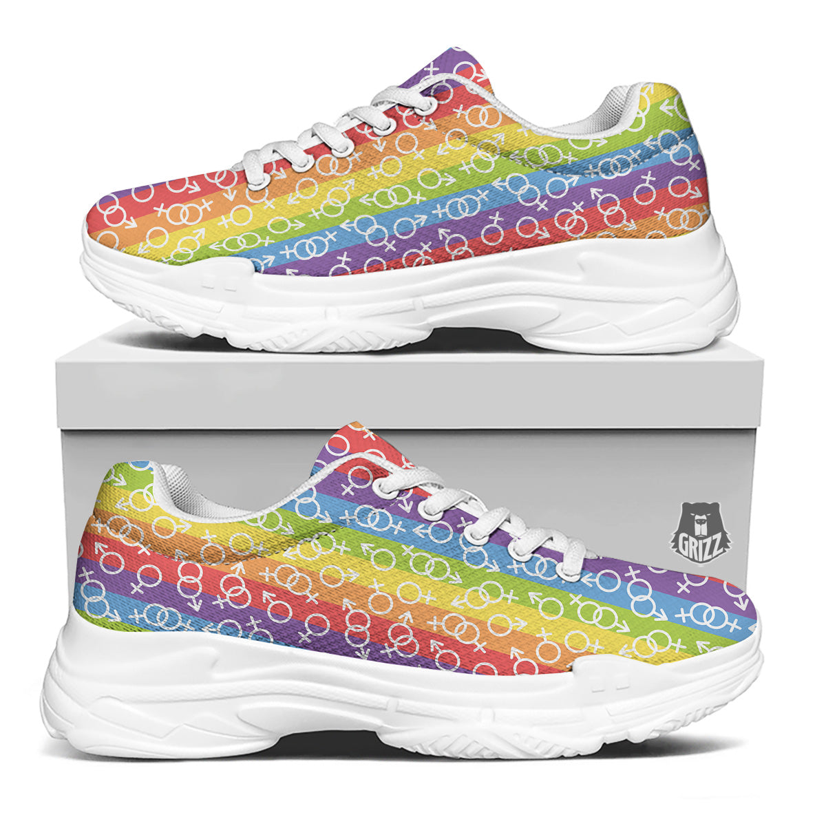 LGBT Symbols Rainbow Print Pattern White Chunky Shoes-grizzshop