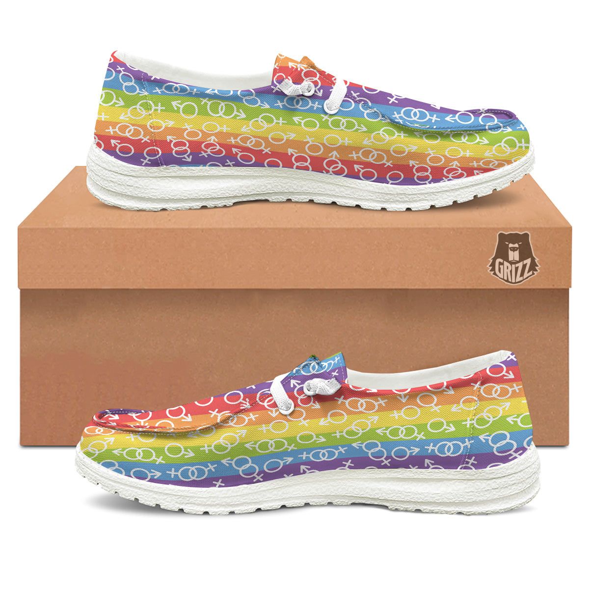 LGBT Symbols Rainbow Print Pattern White Loafers-grizzshop