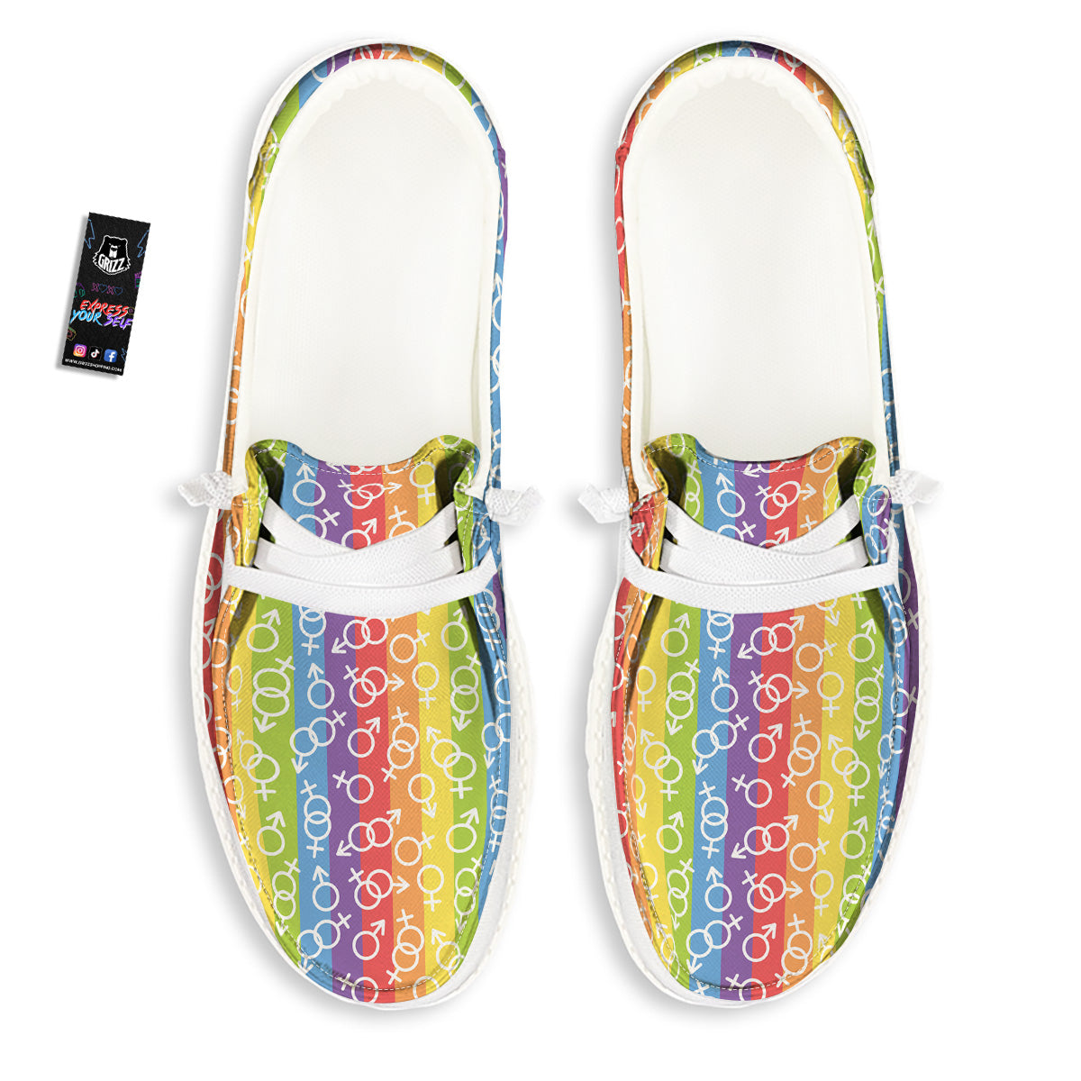 LGBT Symbols Rainbow Print Pattern White Loafers-grizzshop