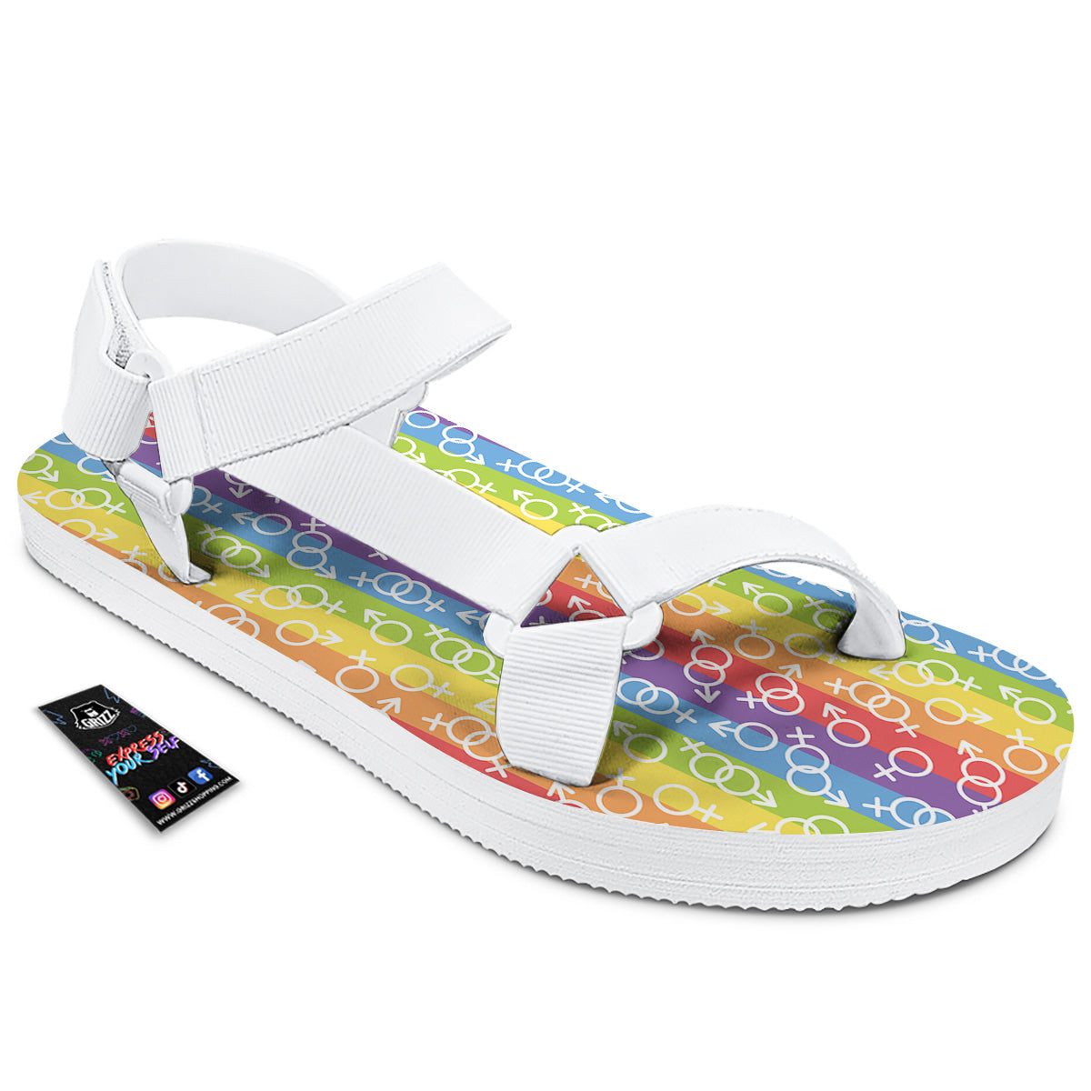 LGBT Symbols Rainbow Print Pattern White Open Toe Sandals-grizzshop