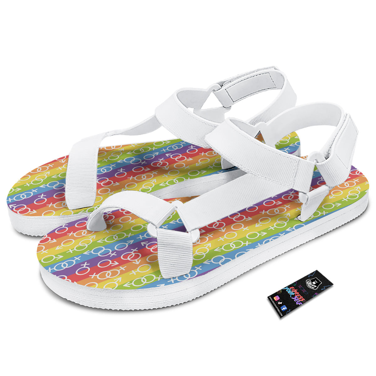 LGBT Symbols Rainbow Print Pattern White Open Toe Sandals-grizzshop