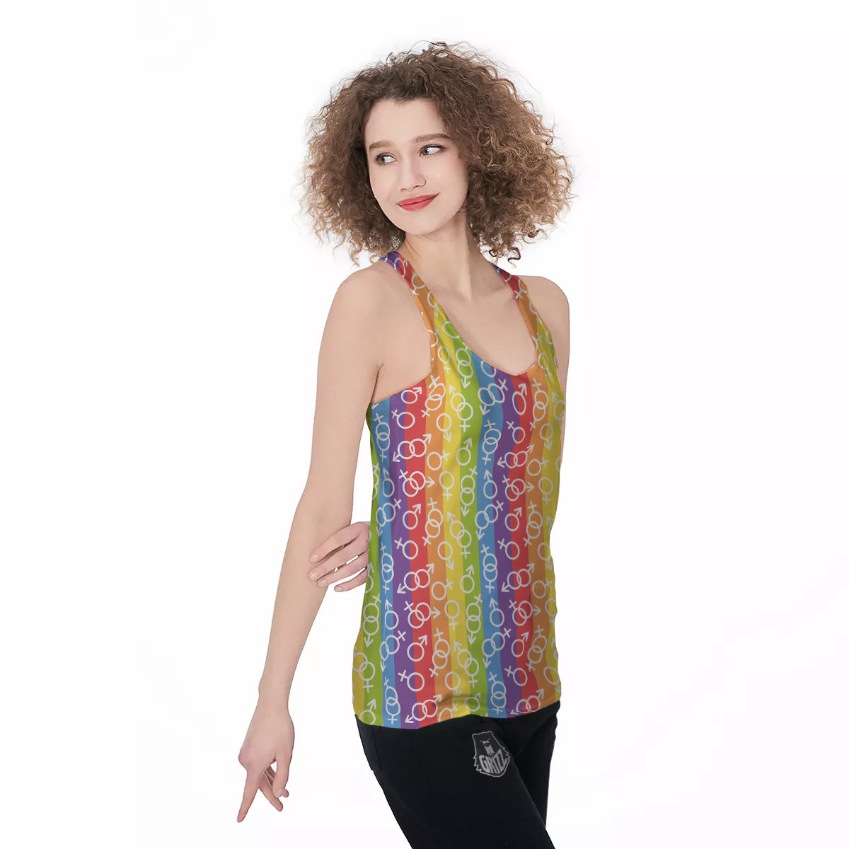 LGBT Symbols Rainbow Print Pattern Women's Racerback Tank Top-grizzshop